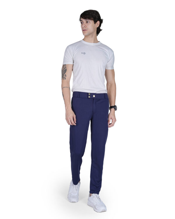 Men Regular Fit Blue Trousers